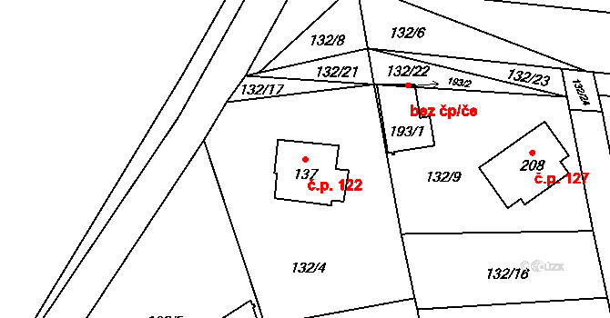 Krchleby 122, Staňkov na parcele st. 137 v KÚ Krchleby u Staňkova, Katastrální mapa