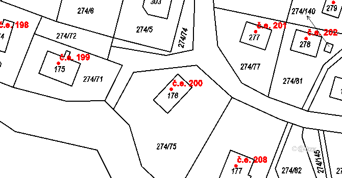 Skalka 200, Cheb na parcele st. 176 v KÚ Skalka u Chebu, Katastrální mapa