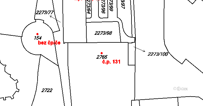 Cheb 131 na parcele st. 2765 v KÚ Cheb, Katastrální mapa