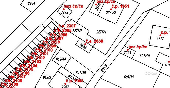 Cheb 2038 na parcele st. 5556 v KÚ Cheb, Katastrální mapa
