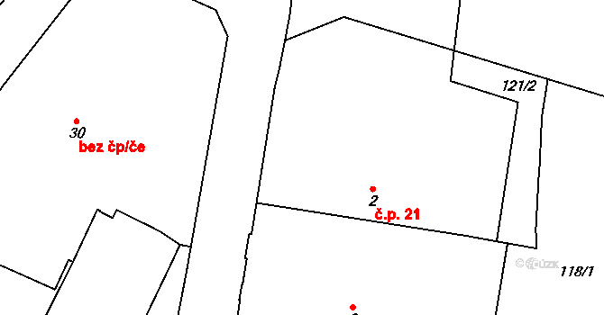 Mariánské Lázně 21 na parcele st. 2 v KÚ Mariánské Lázně, Katastrální mapa