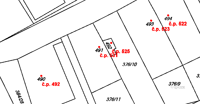 Veltrusy 531 na parcele st. 491 v KÚ Veltrusy, Katastrální mapa