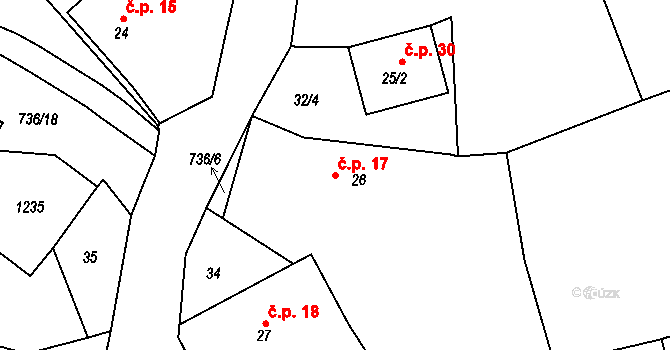 Soustov 17, Dlažov na parcele st. 26 v KÚ Soustov, Katastrální mapa