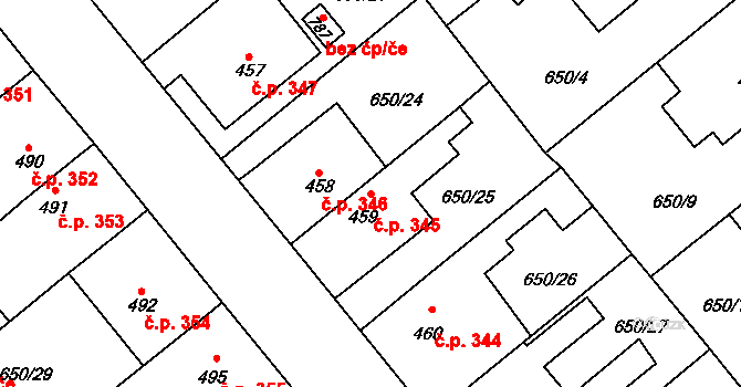 Borohrádek 345 na parcele st. 459 v KÚ Borohrádek, Katastrální mapa