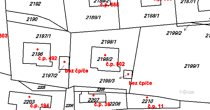 Jablůnka 502 na parcele st. 2198/2 v KÚ Jablůnka, Katastrální mapa
