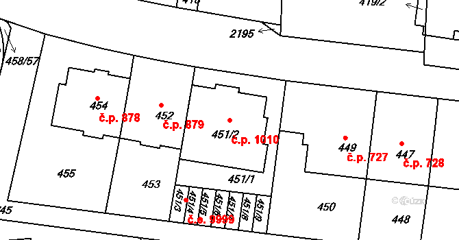 Střešovice 1010, Praha na parcele st. 451/2 v KÚ Střešovice, Katastrální mapa