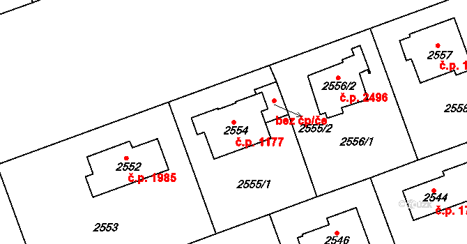 Dejvice 1177, Praha na parcele st. 2554 v KÚ Dejvice, Katastrální mapa
