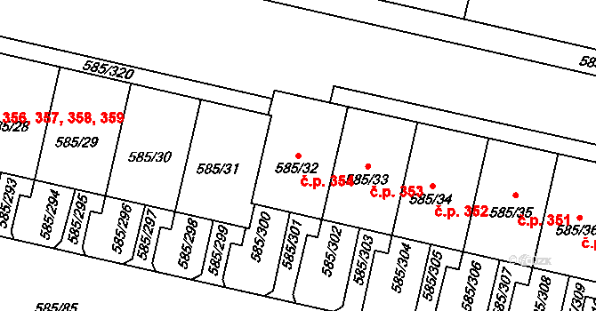 Bohnice 354, Praha na parcele st. 585/32 v KÚ Bohnice, Katastrální mapa