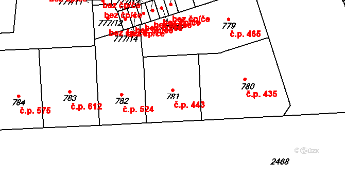 Vršovice 443, Praha na parcele st. 781 v KÚ Vršovice, Katastrální mapa