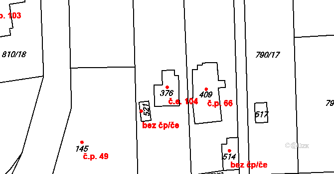 Halouny 104, Svinaře na parcele st. 376 v KÚ Svinaře, Katastrální mapa
