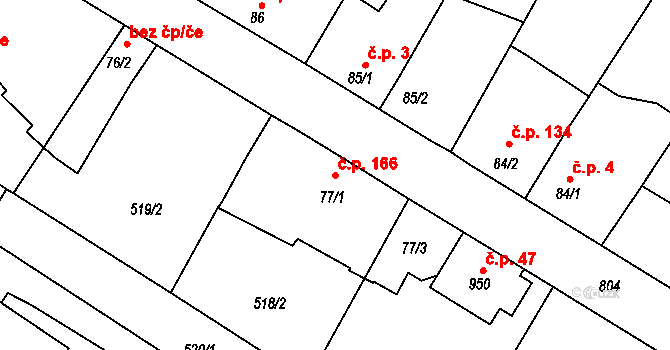 Sezimovo Ústí 166 na parcele st. 77/1 v KÚ Sezimovo Ústí, Katastrální mapa