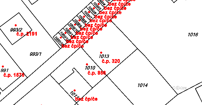 Česká Lípa 320 na parcele st. 1013 v KÚ Česká Lípa, Katastrální mapa