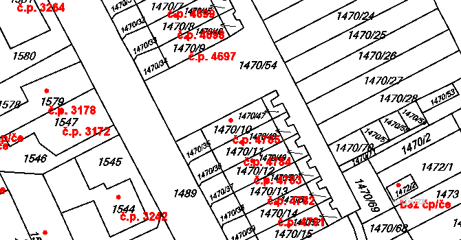 Chomutov 4785 na parcele st. 1470/10 v KÚ Chomutov II, Katastrální mapa