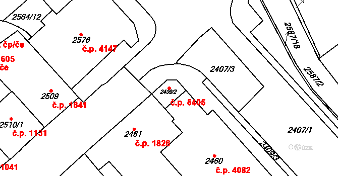 Chomutov 5405 na parcele st. 2409/2 v KÚ Chomutov I, Katastrální mapa