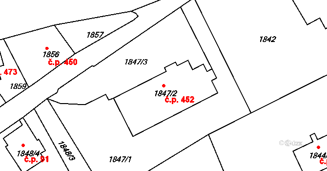 Rumburk 1 452, Rumburk na parcele st. 1847/2 v KÚ Rumburk, Katastrální mapa