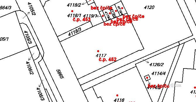 Liberec III-Jeřáb 452, Liberec na parcele st. 4117 v KÚ Liberec, Katastrální mapa