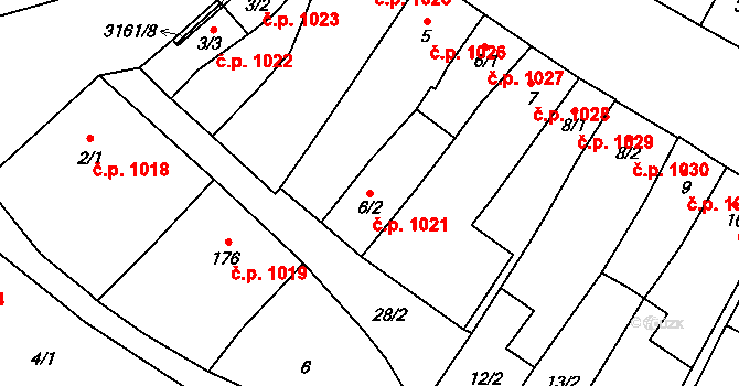 Ivančice 1021 na parcele st. 6/2 v KÚ Kounické Předměstí, Katastrální mapa
