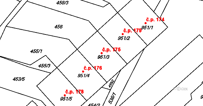 Horákov 175, Mokrá-Horákov na parcele st. 951/3 v KÚ Horákov, Katastrální mapa