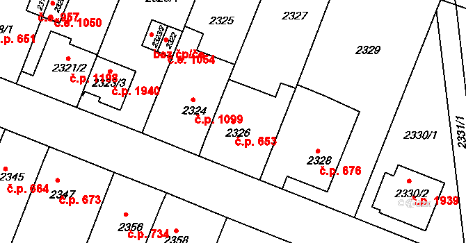 Kuřim 653 na parcele st. 2326 v KÚ Kuřim, Katastrální mapa