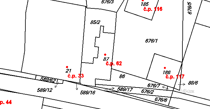 Křečhoř 62 na parcele st. 87 v KÚ Křečhoř, Katastrální mapa