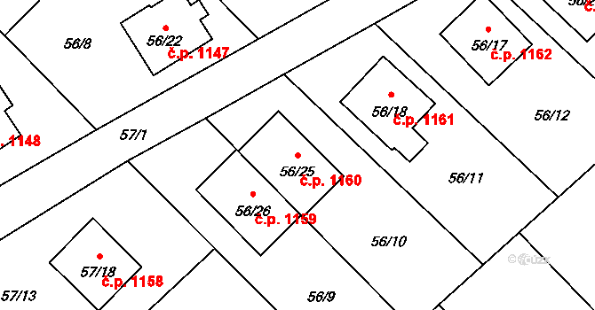 Ráj 1160, Karviná na parcele st. 56/25 v KÚ Ráj, Katastrální mapa