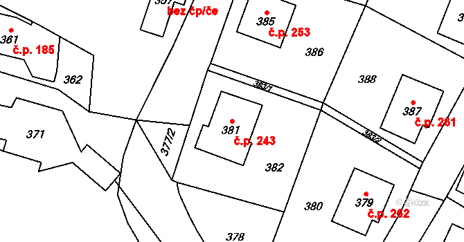 Horní Jasenka 243, Vsetín na parcele st. 381 v KÚ Jasenka, Katastrální mapa