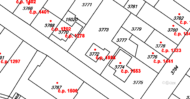 Vsetín 1554 na parcele st. 3772 v KÚ Vsetín, Katastrální mapa