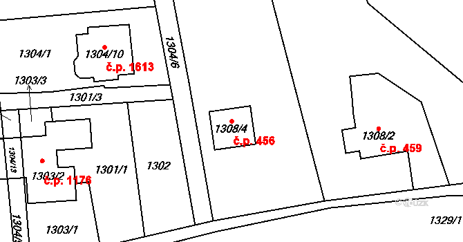 Bludovice 456, Havířov na parcele st. 1308/4 v KÚ Bludovice, Katastrální mapa