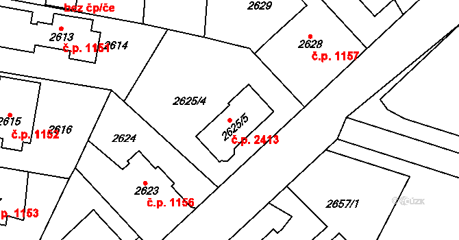 Horní Počernice 2413, Praha na parcele st. 2625/5 v KÚ Horní Počernice, Katastrální mapa