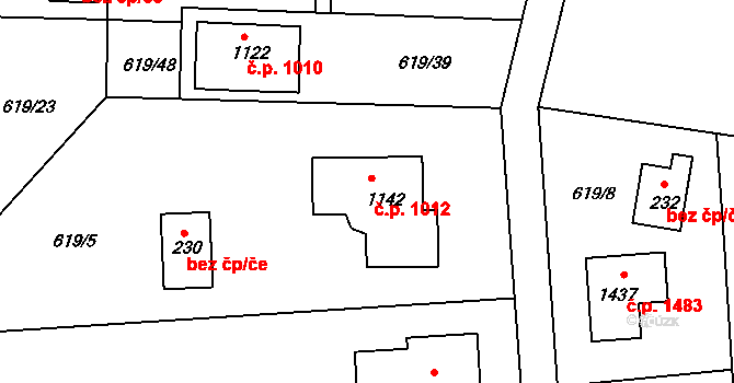 Kamenice 1012 na parcele st. 1142 v KÚ Těptín, Katastrální mapa