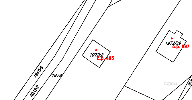 Tichá 485 na parcele st. 1972/2 v KÚ Tichá na Moravě, Katastrální mapa