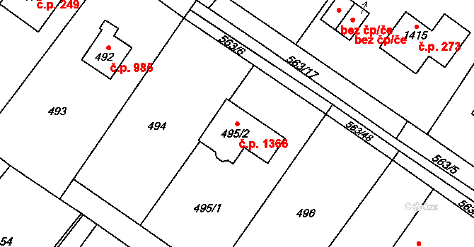 Kopřivnice 1366 na parcele st. 495/2 v KÚ Kopřivnice, Katastrální mapa