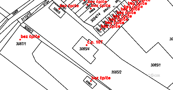 Udánky 107, Moravská Třebová na parcele st. 3085/4 v KÚ Moravská Třebová, Katastrální mapa