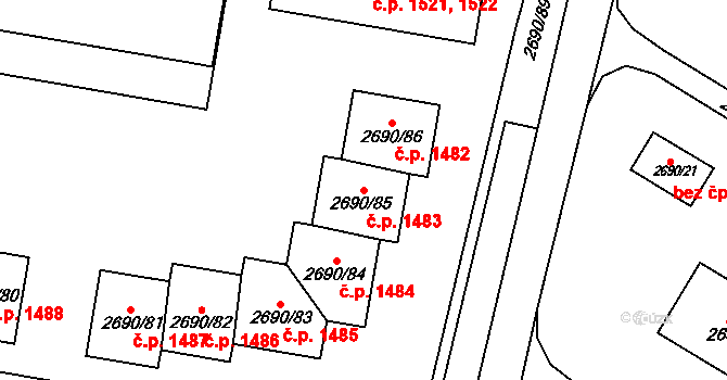 Slavkov u Brna 1483 na parcele st. 2690/85 v KÚ Slavkov u Brna, Katastrální mapa