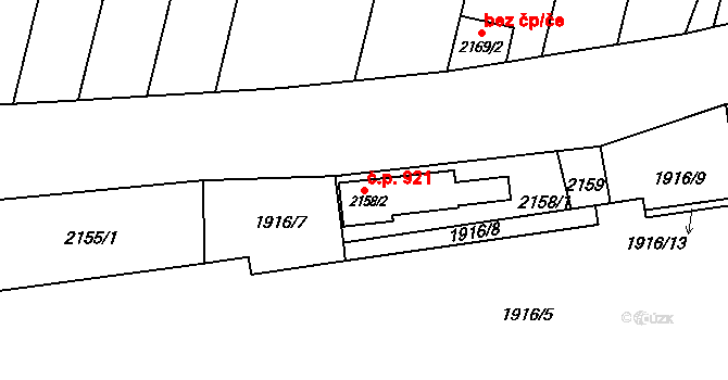 Dobřichovice 921 na parcele st. 2158/2 v KÚ Dobřichovice, Katastrální mapa