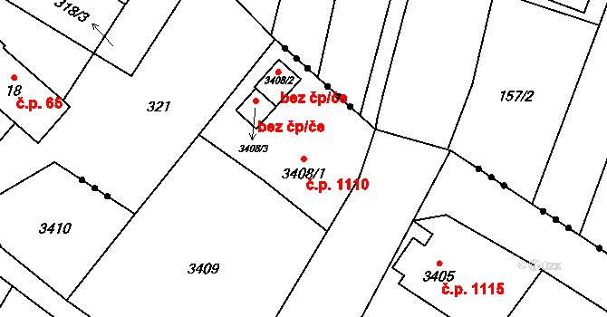 Jablunkov 1110 na parcele st. 3408/1 v KÚ Jablunkov, Katastrální mapa
