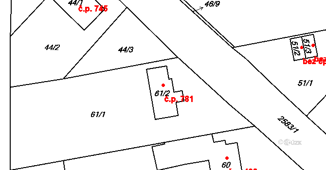 Hrabová 781, Ostrava na parcele st. 61/2 v KÚ Hrabová, Katastrální mapa