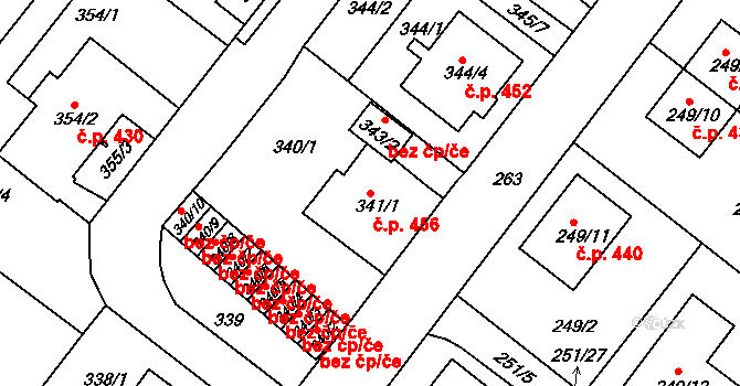 Sobědruhy 456, Teplice na parcele st. 341/1 v KÚ Sobědruhy, Katastrální mapa