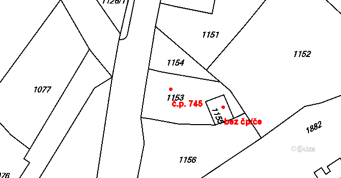 Šluknov 745 na parcele st. 1153 v KÚ Šluknov, Katastrální mapa