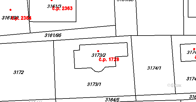 Roztoky 1728 na parcele st. 3173/2 v KÚ Žalov, Katastrální mapa