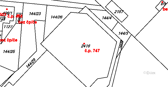 Lobeček 747, Kralupy nad Vltavou na parcele st. 2416 v KÚ Lobeček, Katastrální mapa