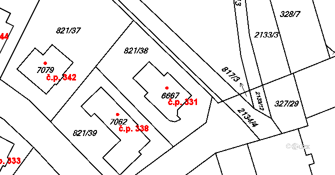 Václavské Předměstí 331, Písek na parcele st. 6667 v KÚ Písek, Katastrální mapa