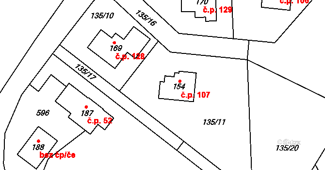 Hoděšovice 107, Býšť na parcele st. 154 v KÚ Hoděšovice, Katastrální mapa