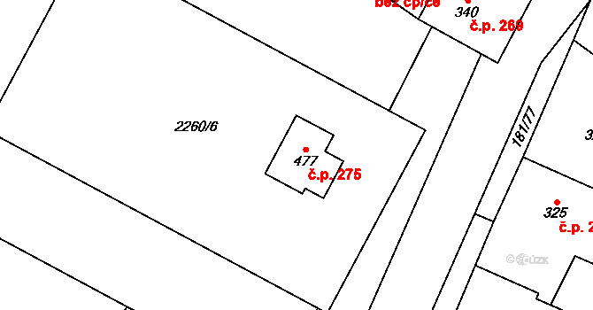 Jívová 275 na parcele st. 477 v KÚ Jívová, Katastrální mapa