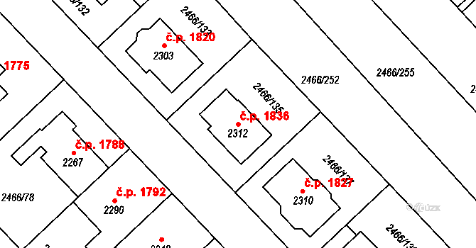 Tišnov 1836 na parcele st. 2312 v KÚ Tišnov, Katastrální mapa