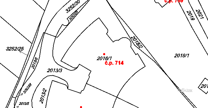 Bosonohy 714, Brno na parcele st. 2016/1 v KÚ Bosonohy, Katastrální mapa