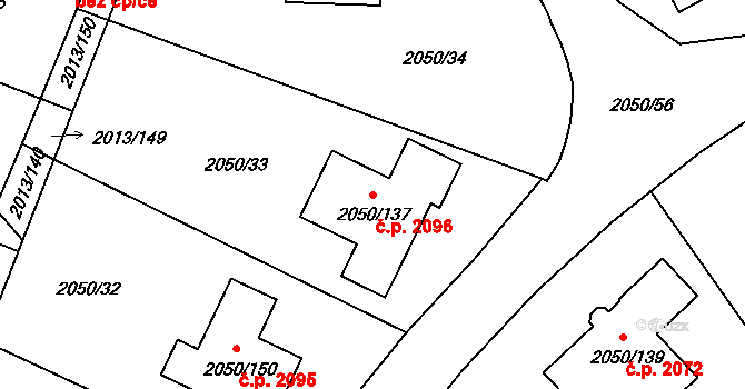 Pelhřimov 2096 na parcele st. 2050/137 v KÚ Pelhřimov, Katastrální mapa