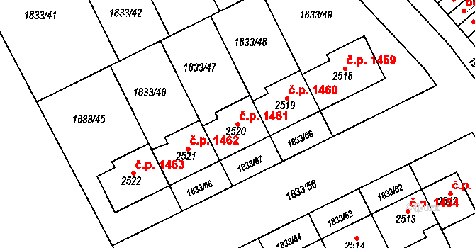 Uničov 1461 na parcele st. 2520 v KÚ Uničov, Katastrální mapa