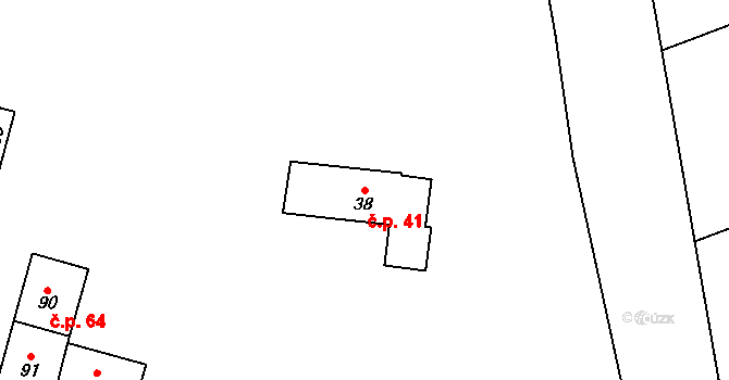 Roučkovice 41, Pacov na parcele st. 38 v KÚ Roučkovice, Katastrální mapa
