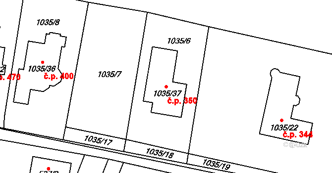 Senec 350, Zruč-Senec na parcele st. 1035/37 v KÚ Senec u Plzně, Katastrální mapa